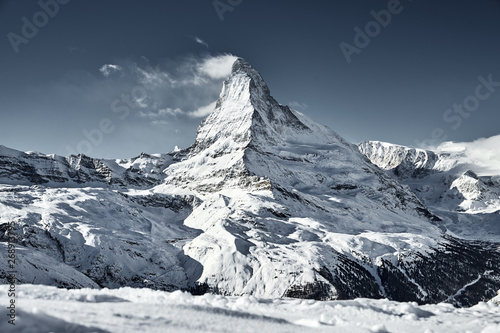 amazing great classic winter view of Matterhorn from Zermatt photo
