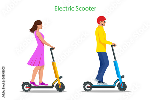 Electric Scooter on the road. Electric scooter transportation you can rent for a quick ride.