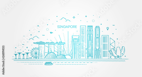 Singapore architecture line skyline illustration. Linear vector cityscape with famous landmarks