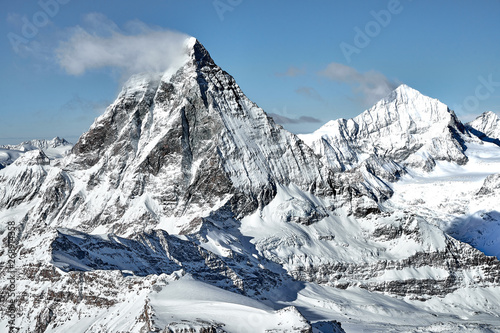 great view of Matterhorn East face from boarder between Italy and Switzerland 