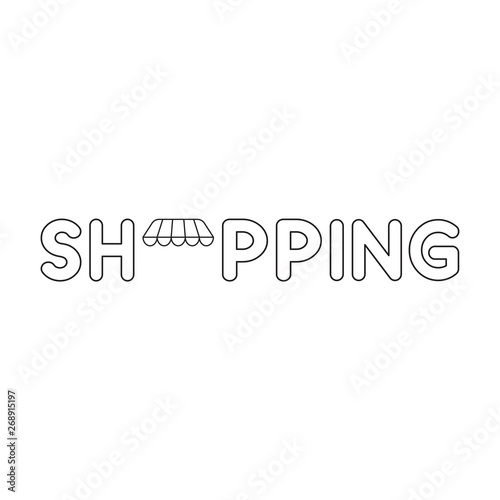 Vector icon concept of shopping word with shop awning.