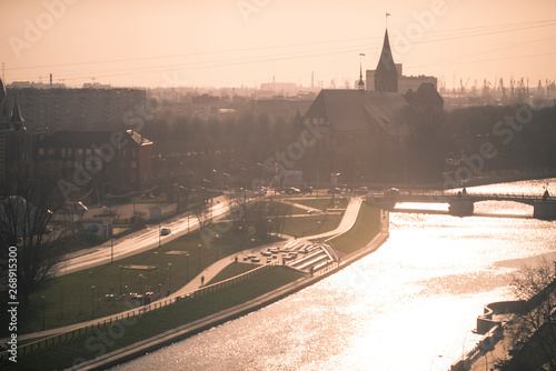 Sunset view of the River Pregolya (Pregel) and Koenigsberg Cathedral photo