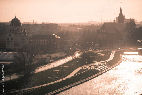 Sunset view of the River Pregolya (Pregel) and Koenigsberg Cathedral photo