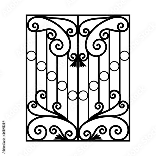 Iron window grills. Window railing vector image black paint with dimension on the white background