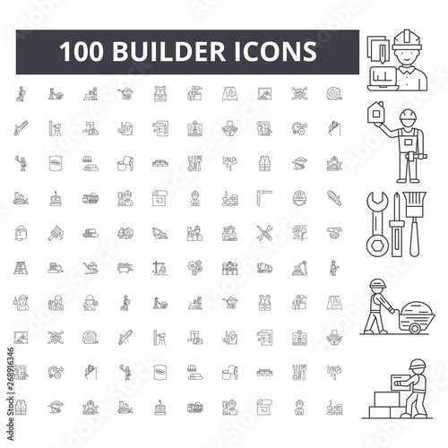 Builder line icons, signs, vector set, outline concept illustration