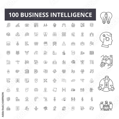 Business intelligence line icons, signs, vector set, outline concept illustration