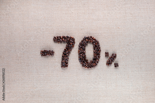 70% discount from coffee beans aligned in center