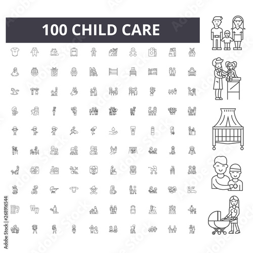 Child care line icons, signs, vector set, outline illustration concept