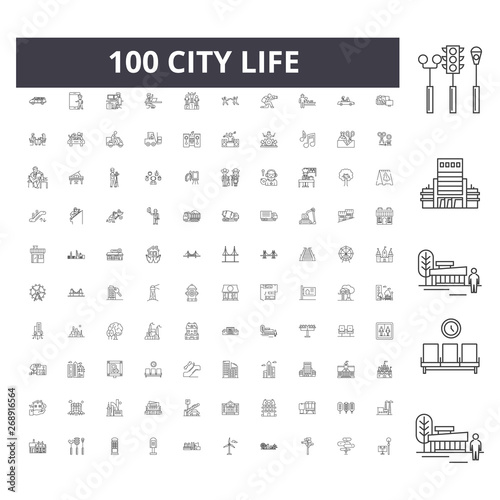 City life line icons, signs, vector set, outline concept illustration