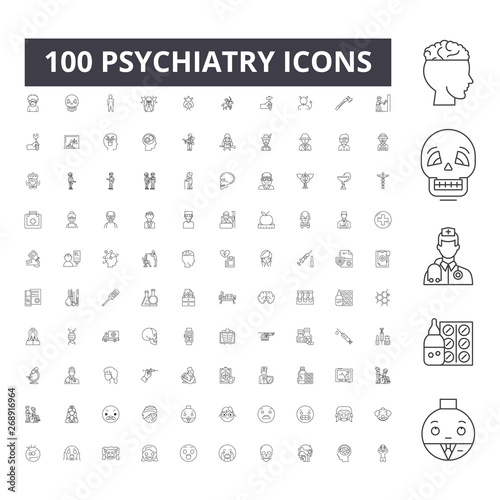 Psychiatry line icons, signs, vector set, outline concept illustration