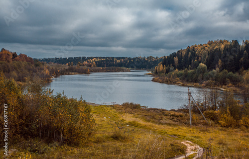 The forest lake with cloudscape  Puzhanier lake  Russia  Mari El