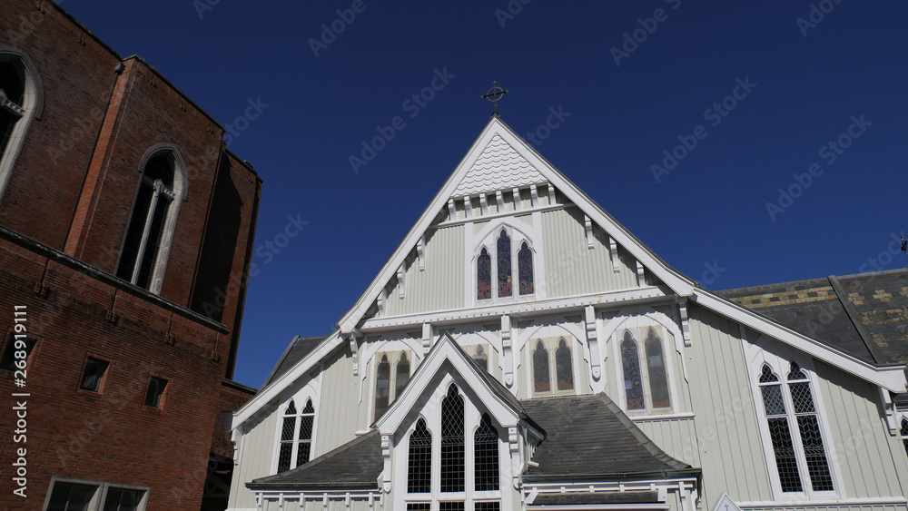 shot of religious chapel or funeral home for funeral service