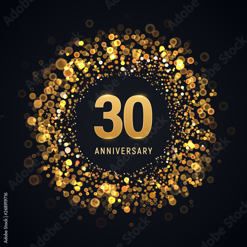 30 years anniversary isolated vector design element. Thirty birthday with blurred light effect
