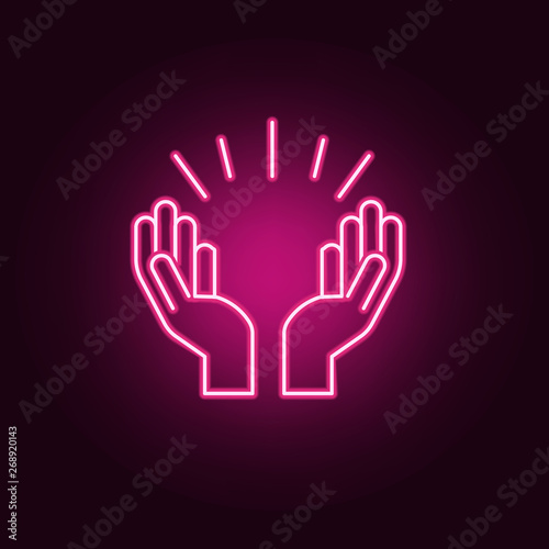 Praying hands neon icon. Elements of Religion set. Simple icon for websites, web design, mobile app, info graphics