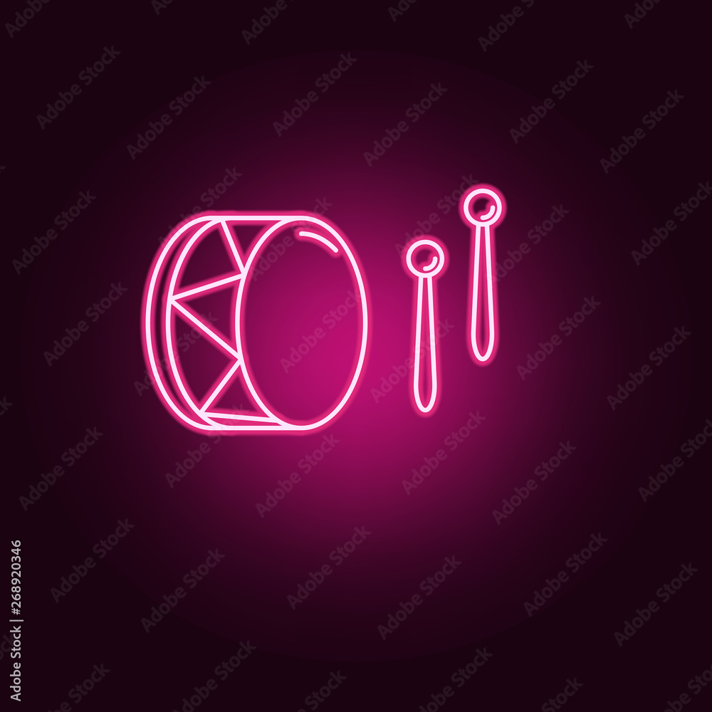 drum and sticks neon icon. Elements of Religion set. Simple icon for websites, web design, mobile app, info graphics drum and sticks neon icon. Elements of Religion set. Simple icon for websites, web design, mobile app, info graphics