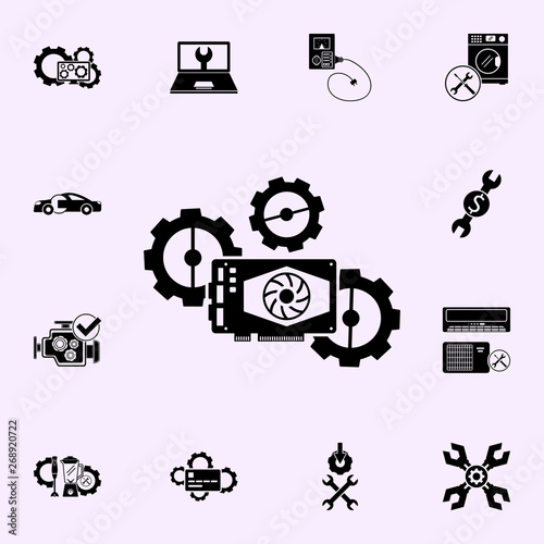 Video card repair, gears icon. Repair icons universal set for web and mobile