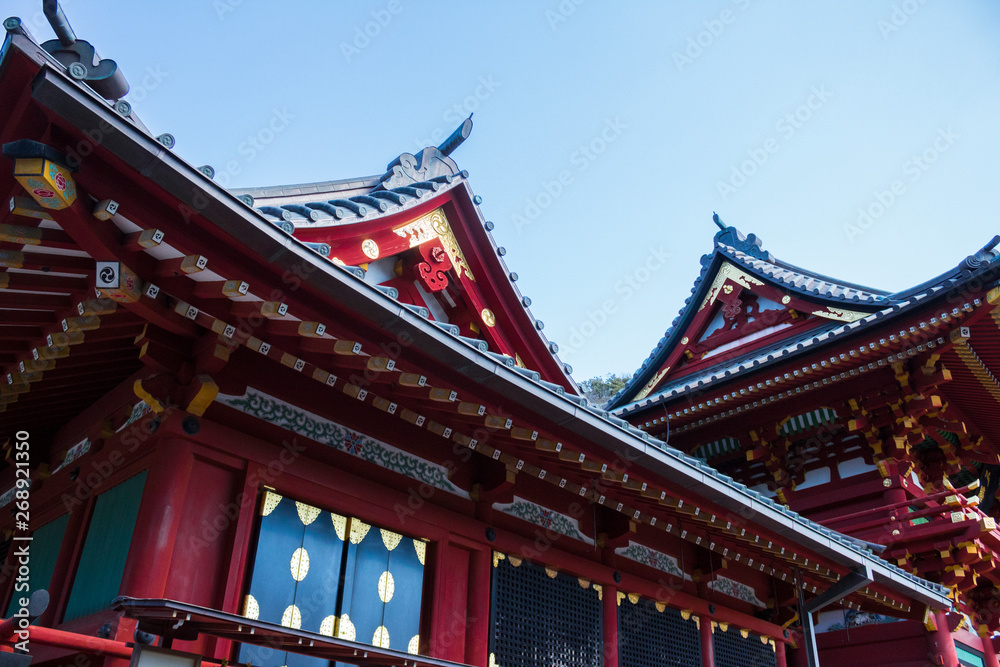 Details of a Japanese temple facade. Asian culture and architecture Details of a Japanese temple facade. Asian culture and architecture