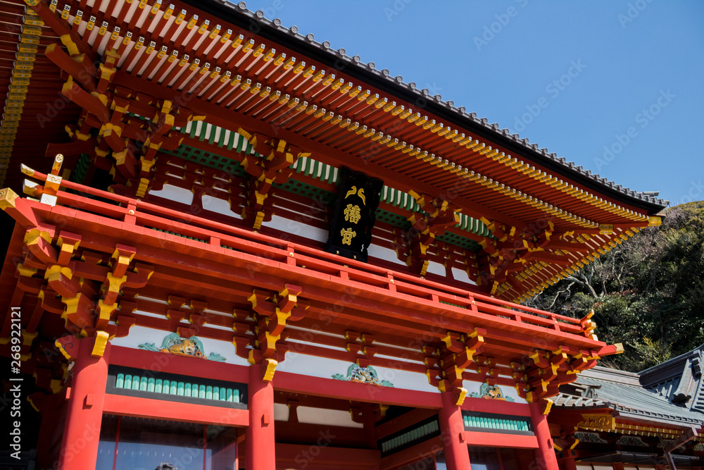 Details of a Japanese temple facade. Asian culture and architecture Details of a Japanese temple facade. Asian culture and architecture