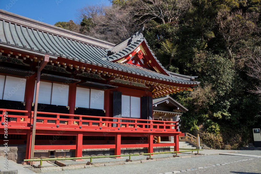 Naklejka premium Details of a Japanese temple facade. Asian culture and architecture