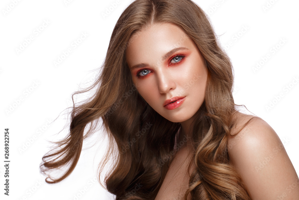 Beautiful fresh girl with perfect skin, bright red make up. Beauty face. Beautiful fresh girl with perfect skin, bright red make up. Beauty face.