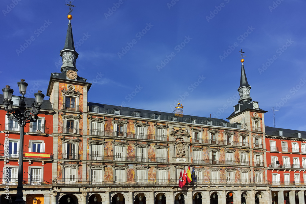 Panoramic view of Plaza Mayor in city of Madrid, Spain