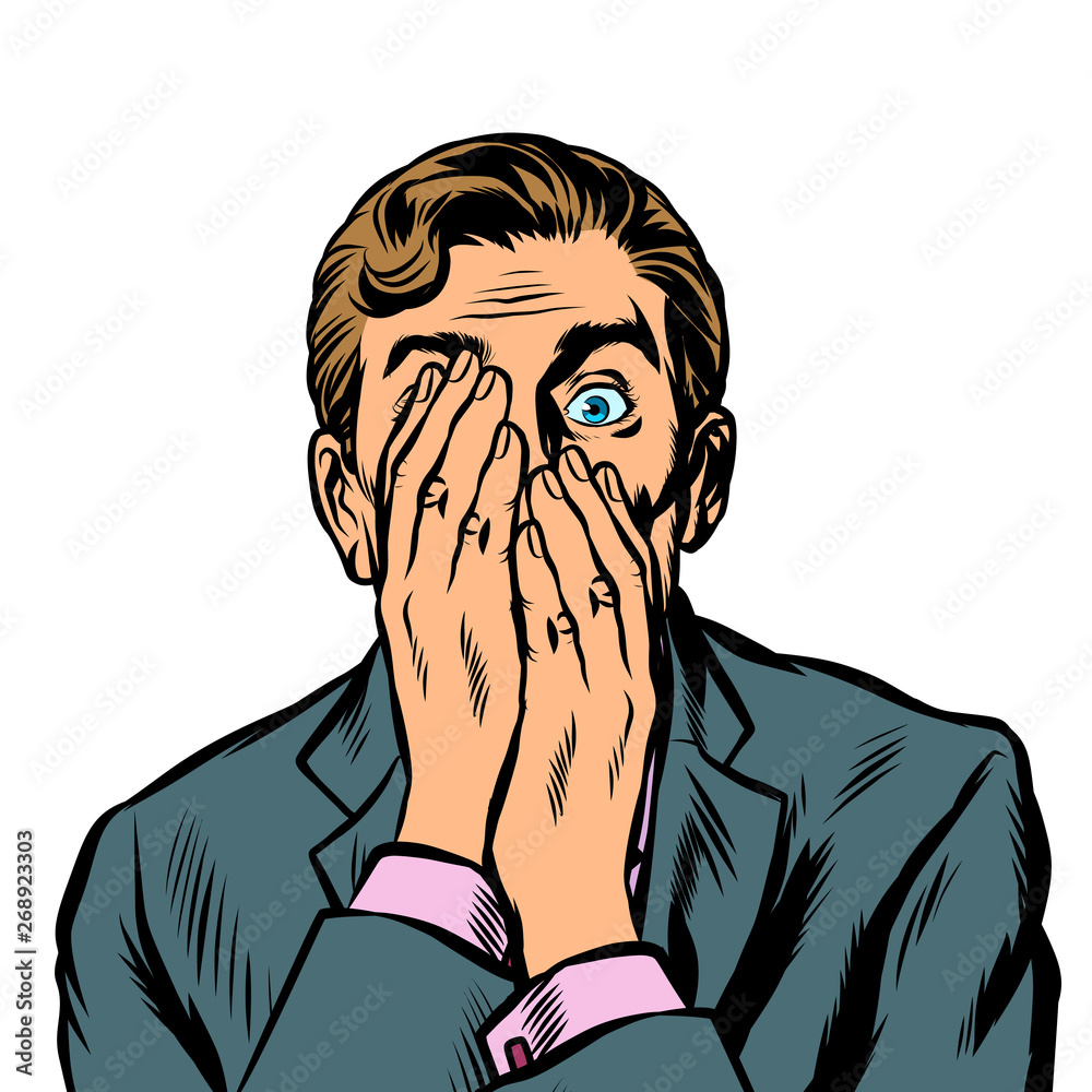 surprised man businessman covered his face with his hands surprised man businessman covered his face with his hands