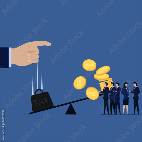 Hand drop heavy tax weight to balance and coins scattered business team complain