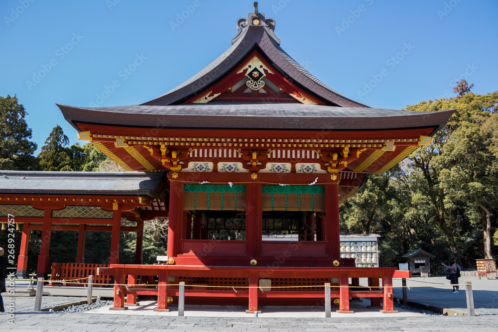 Details of a Japanese temple facade. Asian culture and architecture