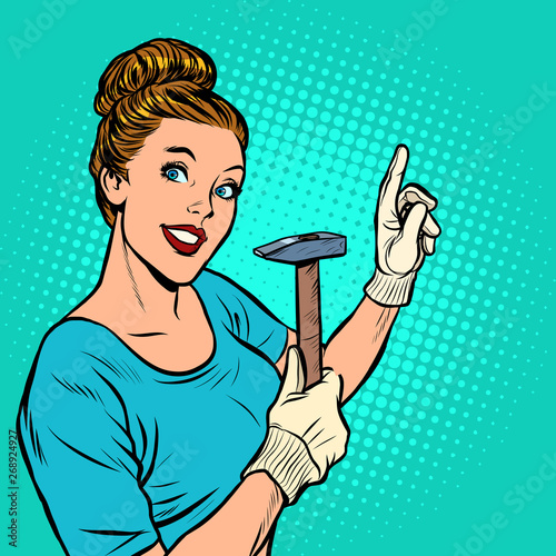 a woman with a hammer