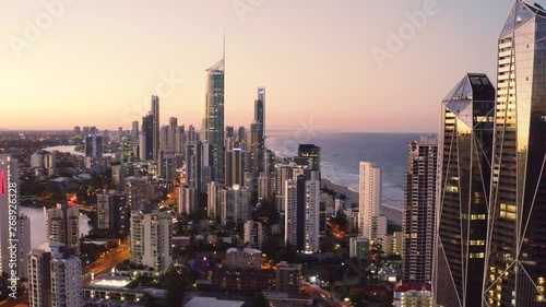 Sunset view of Surfers Paradise on the Gold Coast looking from the south