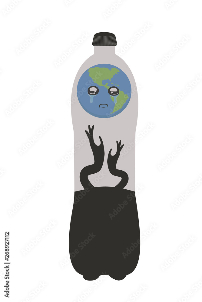 Illustration of planet earth in a plastic bottle. Cartoon sad illustration  of environmental pollution. Global Problem. Stock Vector | Adobe Stock