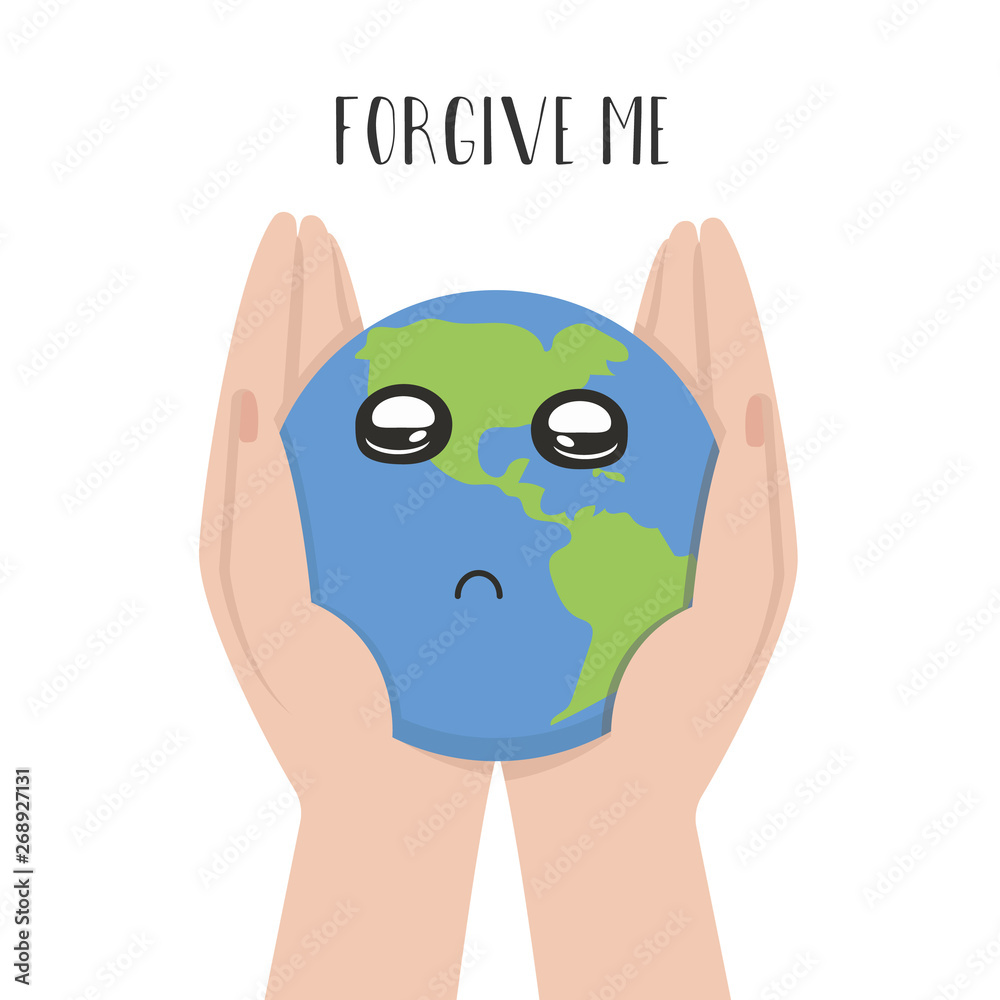 Illustration of the planet earth in the hands of man. Vector style. Green  movement. Save the earth. Upset cartoon Earth needs help. Stock Vector |  Adobe Stock