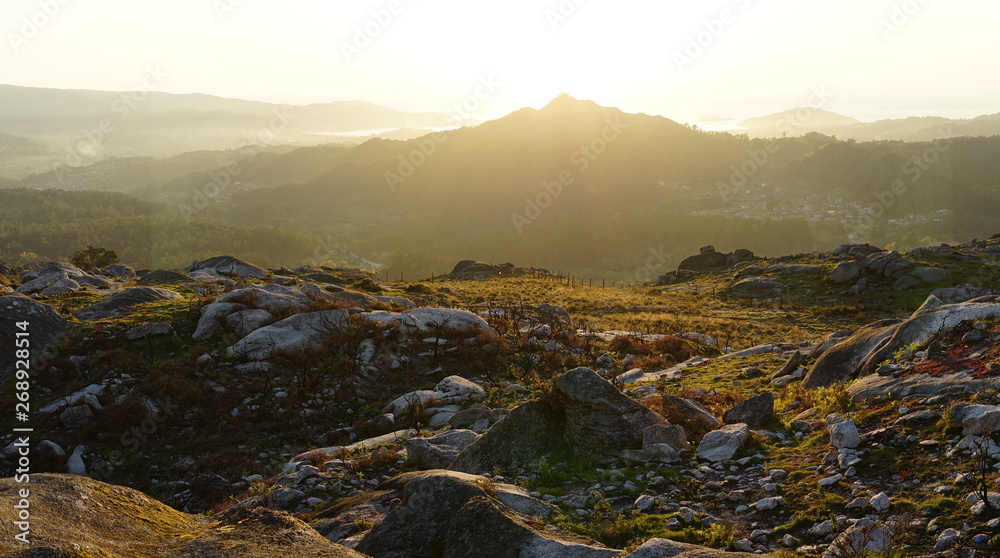 Obraz premium Panoramic landscape of the view from the Mount Galiñeiro in Vigo, Spain