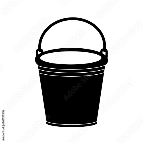 Vector illustration of an empty bucket in a simple style. In black color. For logo, web icons. Gardeners tool for watering.
