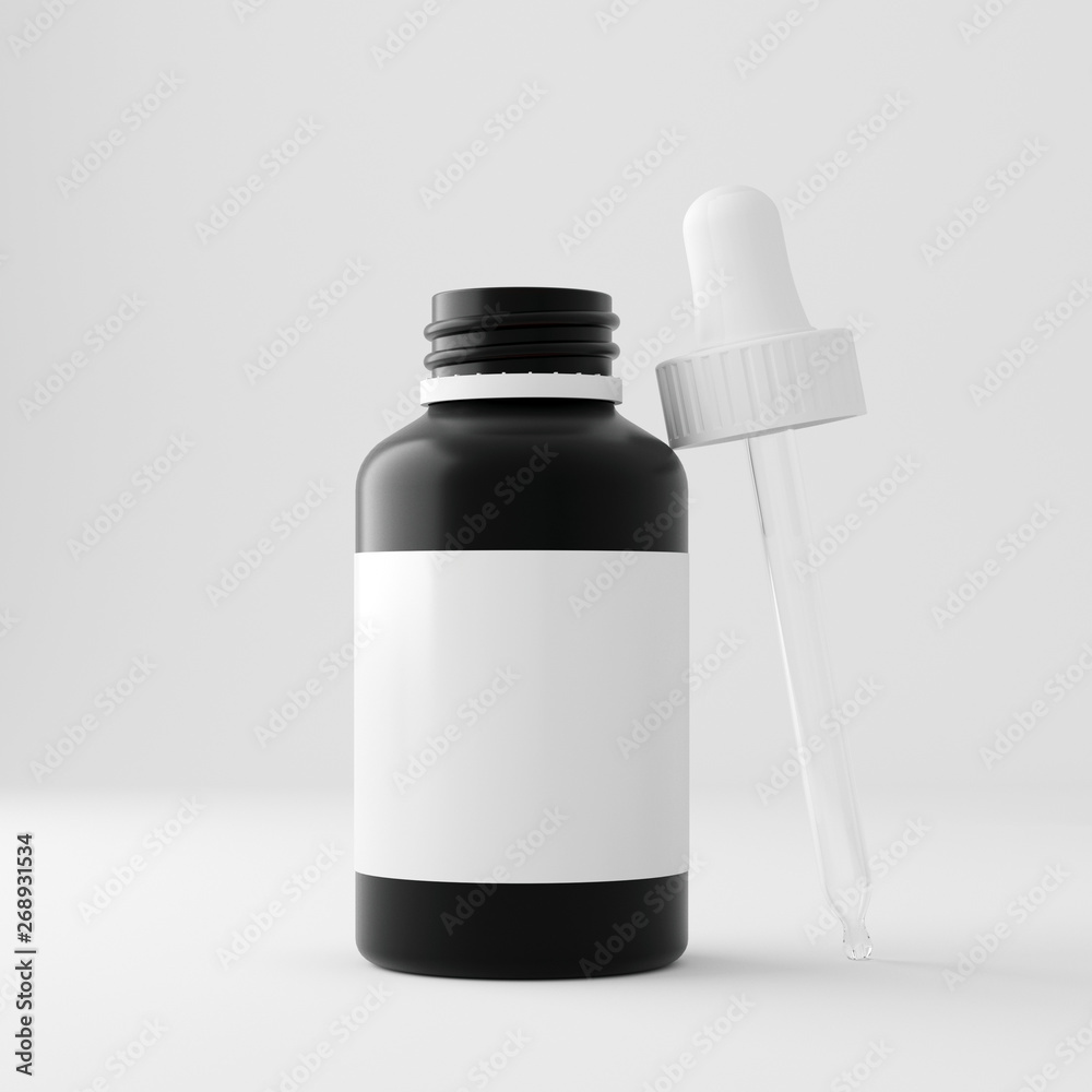 Black Bottle modern design Eye Dropper. Isolated background. 3d illustration Black Bottle modern design Eye Dropper. Isolated background. 3d illustration