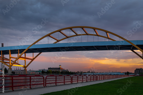 Hoan Bridge in Milwaukee, Wisconsin at sunset