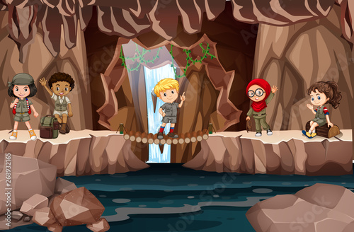 Multicultural kids in the cave