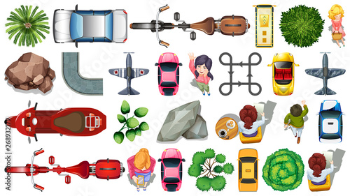 Set of object aerial view