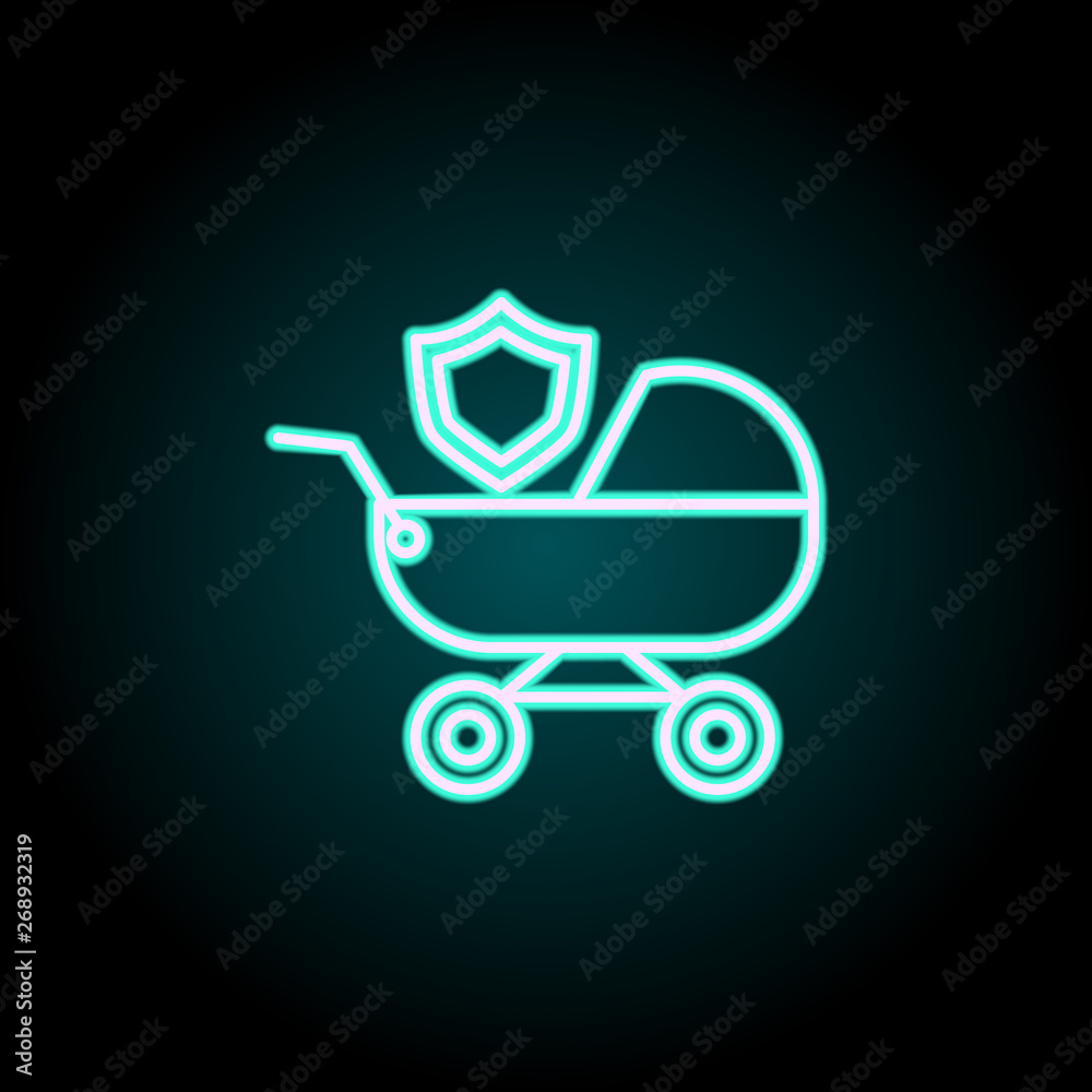 baby stroller and shield neon icon. Elements of Insurance set. Simple icon for websites, web design, mobile app, info graphics baby stroller and shield neon icon. Elements of Insurance set. Simple icon for websites, web design, mobile app, info graphics
