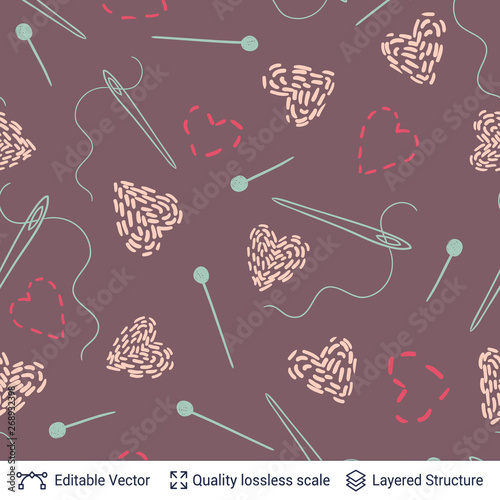 Embroidery with pins and needles. Seamless pattern