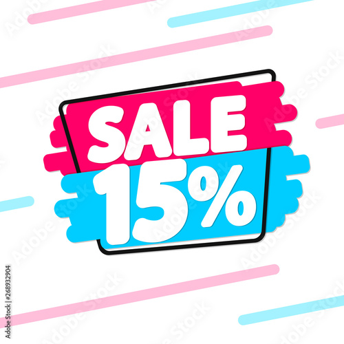 Sale 15% off, discount banner design template, extra promo tag, vector illustration