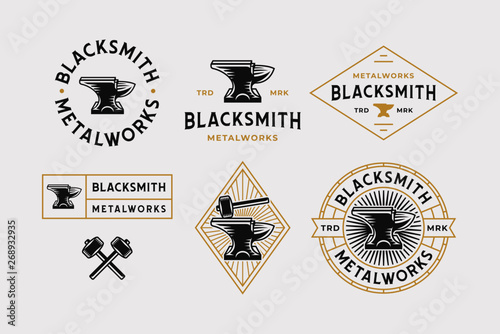 Fotótapéta Blacksmith Logo Set White Background