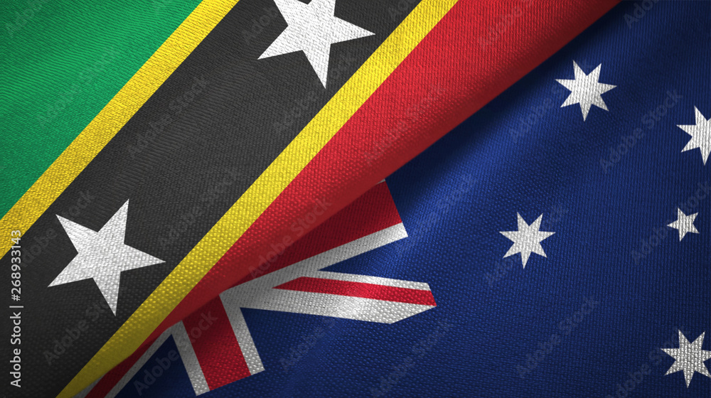 Saint Kitts and Nevis and Australia two flags textile cloth, fabric texture 