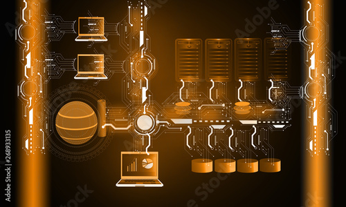 High quality image of enterprise application concept, illustrates integration of different types of enterprise database, applications and all the connections are represented through circuits