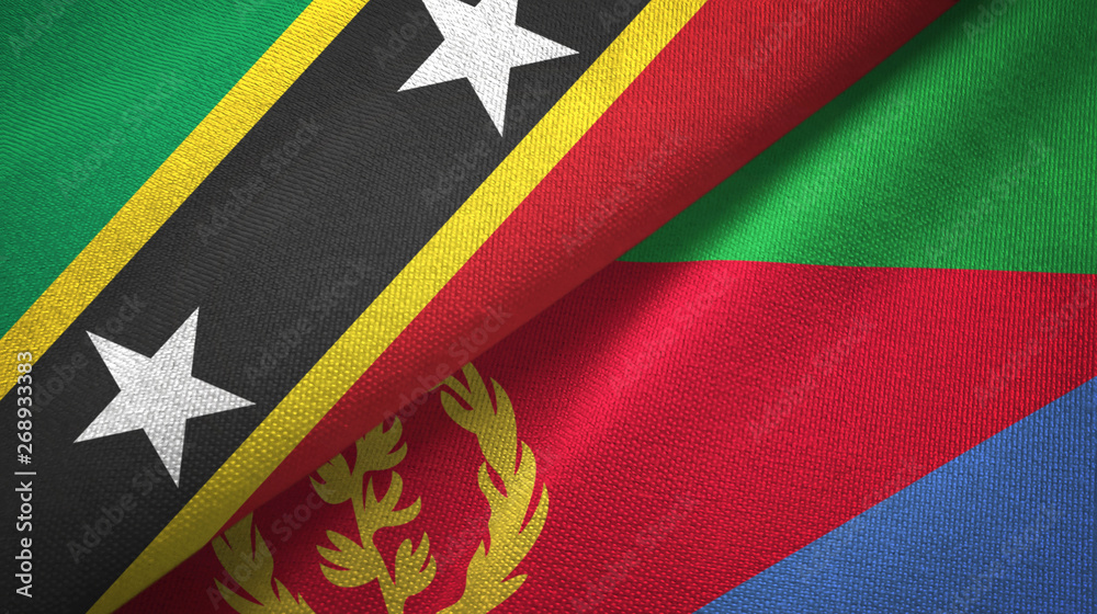 Saint Kitts and Nevis and Eritrea two flags textile cloth, fabric texture Saint Kitts and Nevis and Eritrea two flags textile cloth, fabric texture
