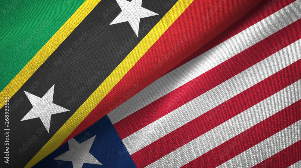 Saint Kitts and Nevis and Liberia two flags textile cloth, fabric texture Saint Kitts and Nevis and Liberia two flags textile cloth, fabric texture