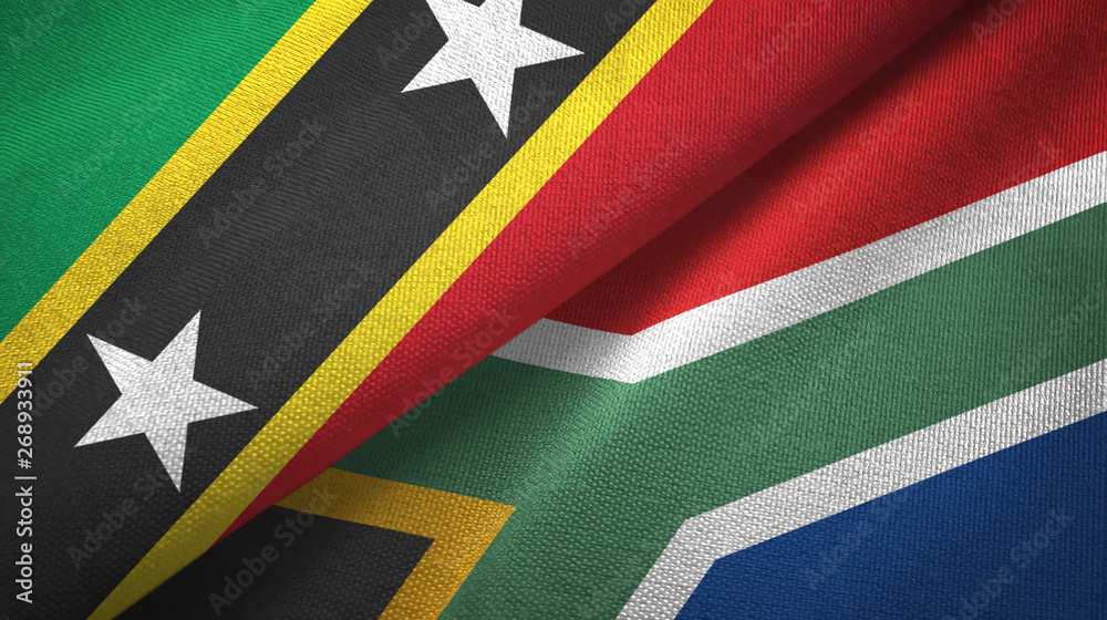 Saint Kitts and Nevis and South Africa two flags textile cloth, fabric texture Saint Kitts and Nevis and South Africa two flags textile cloth, fabric texture