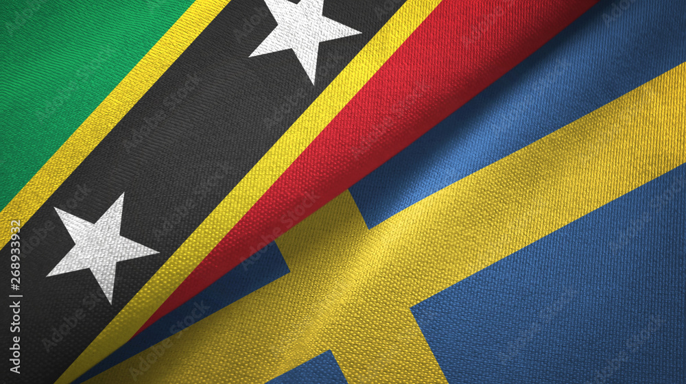 Saint Kitts and Nevis and Sweden two flags textile cloth, fabric texture Saint Kitts and Nevis and Sweden two flags textile cloth, fabric texture