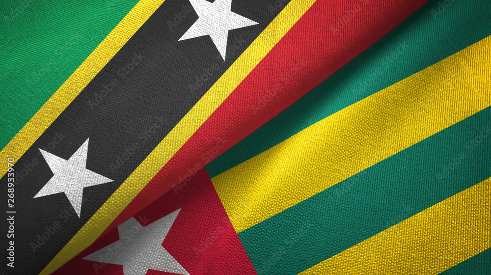 Saint Kitts and Nevis and Togo two flags textile cloth, fabric texture Saint Kitts and Nevis and Togo two flags textile cloth, fabric texture