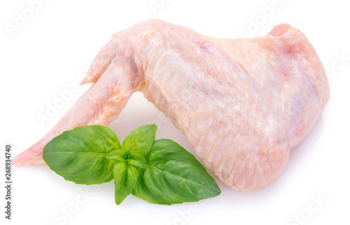 Raw chicken wings on white background